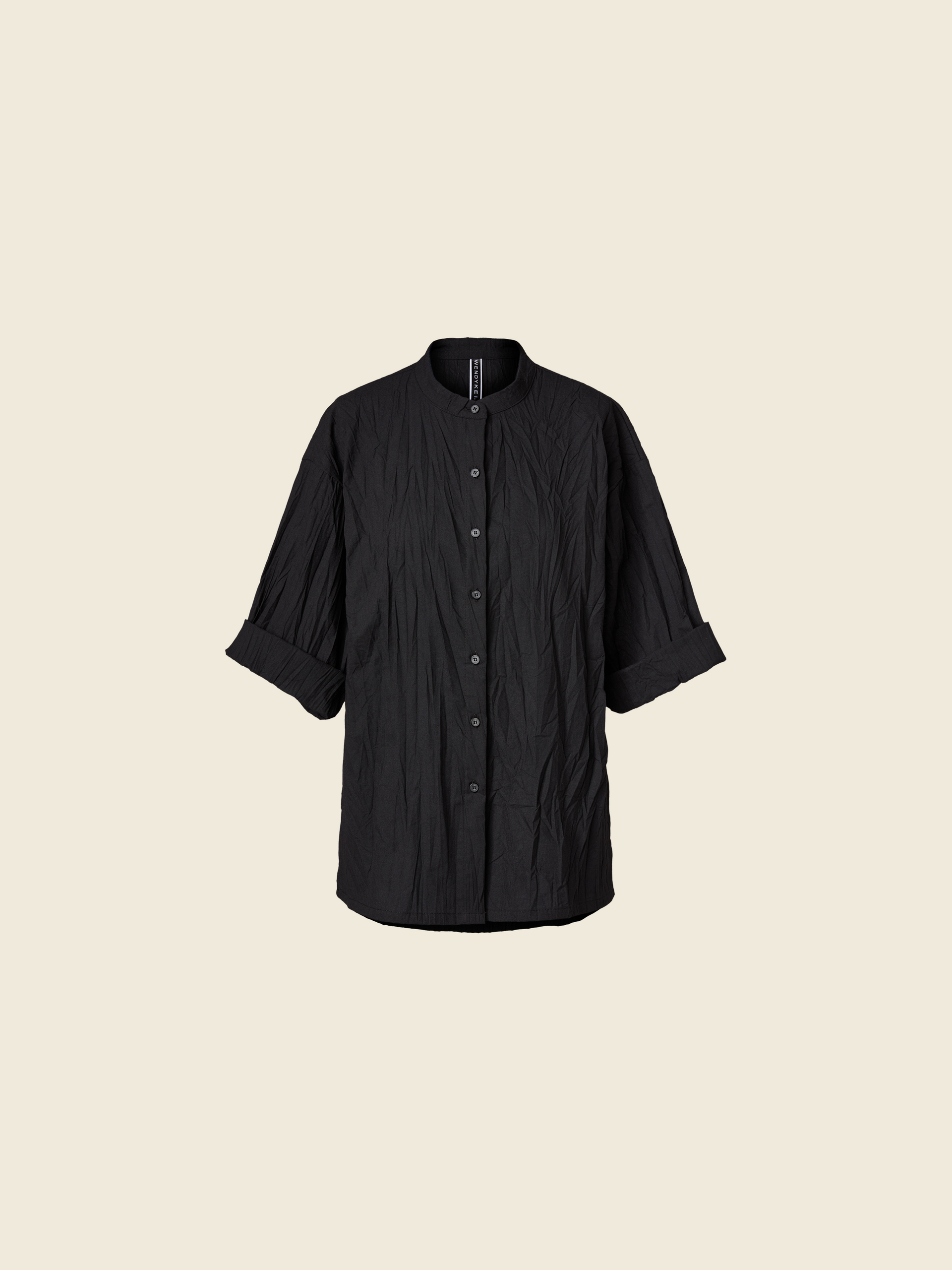 SHIRT IN WRINKLED EFFECT FABRIC WITH KOREAN COLLAR