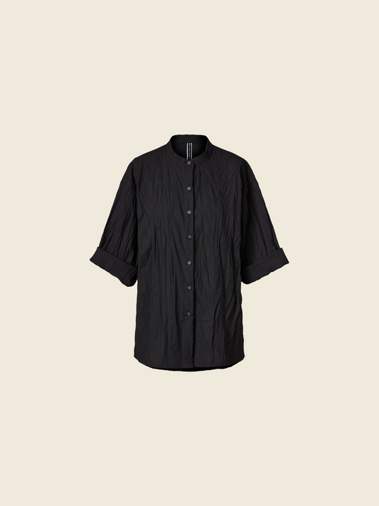 SHIRT IN WRINKLED EFFECT FABRIC WITH KOREAN COLLAR