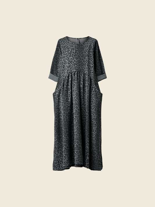 LONG SLEEVES FLARED DRESS WITH LEOPARD PATTERN