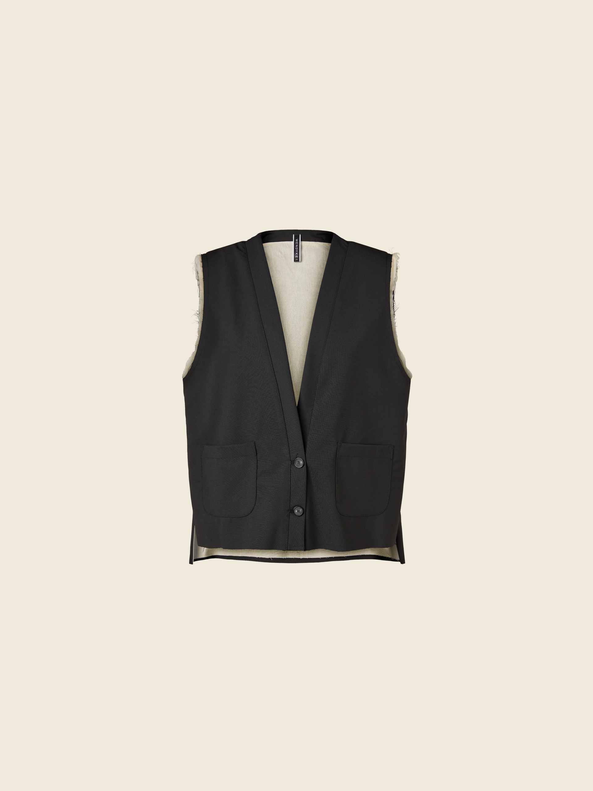 GILET NERO DOPPIATO IN TESSUTO ECRU