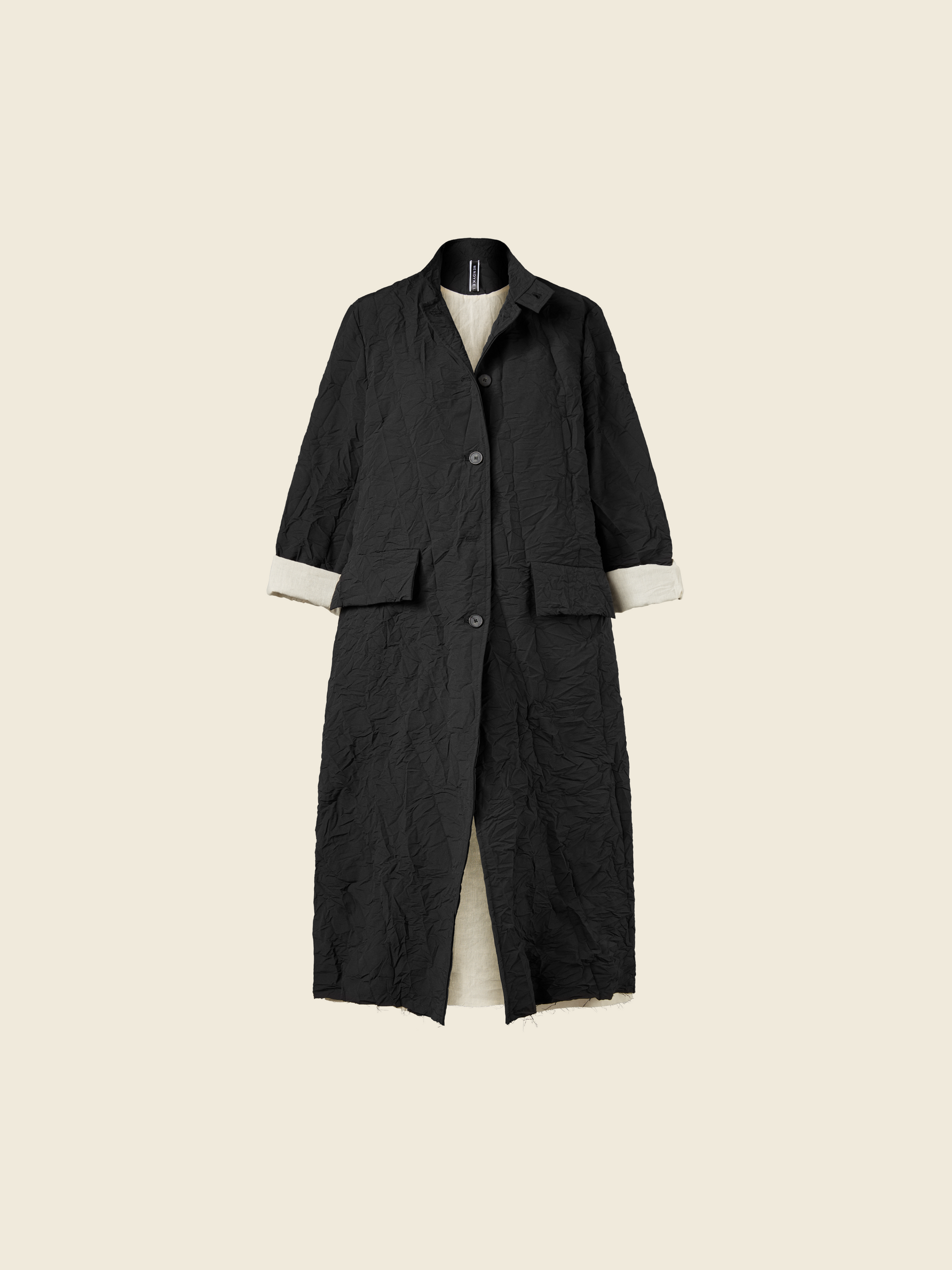 OVERCOAT IN WRINKLED EFFECT FABRIC WITH KOREAN COLLAR