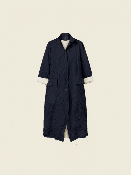 OVERCOAT IN WRINKLED EFFECT FABRIC WITH KOREAN COLLAR