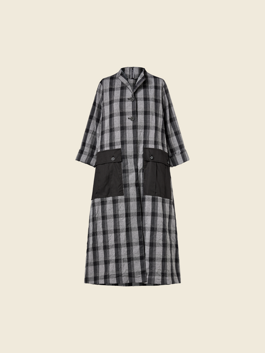 COAT IN GRAY TARTAN FABRIC WITH BIG CARGO POCKETS