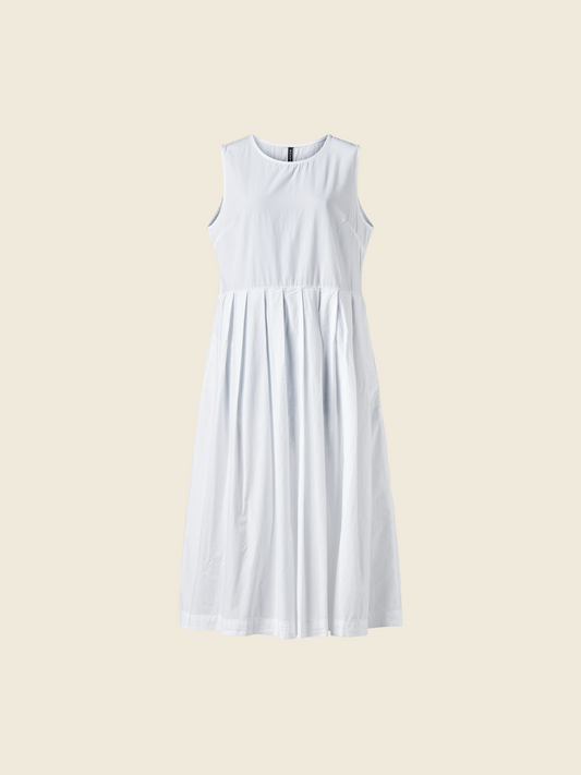 SLEEVELESS POPLIN DRESS WITH PLEATS