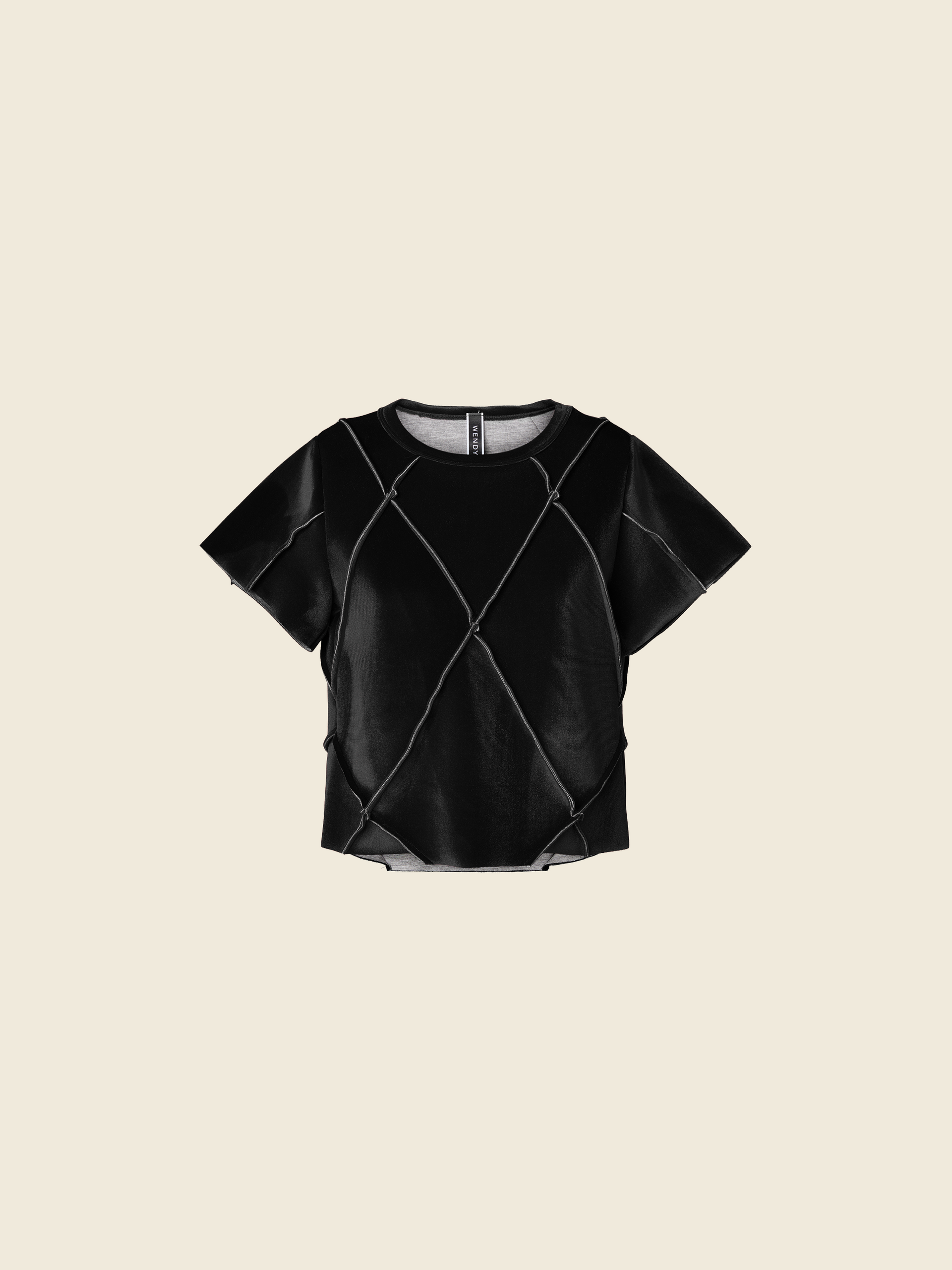 VELVET T-SHIRT WITH RHOMBUS SEAMS