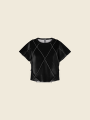 VELVET T-SHIRT WITH RHOMBUS SEAMS