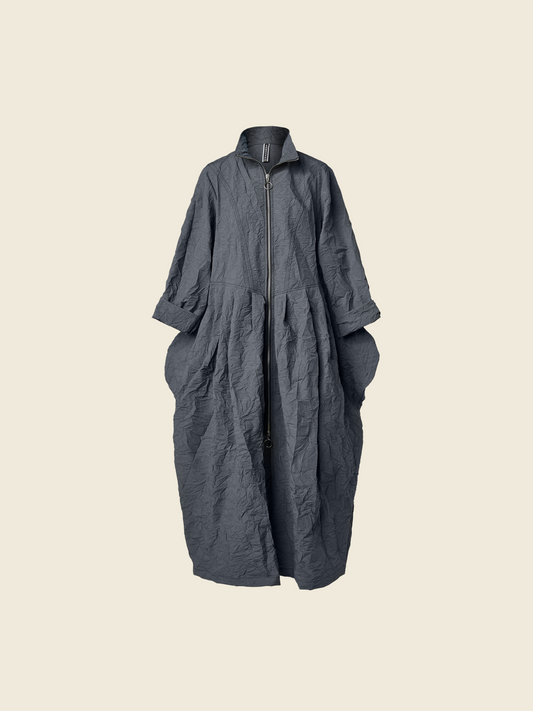 SCULPTURAL CRINKLED ZIP-UP MAXI DRESS