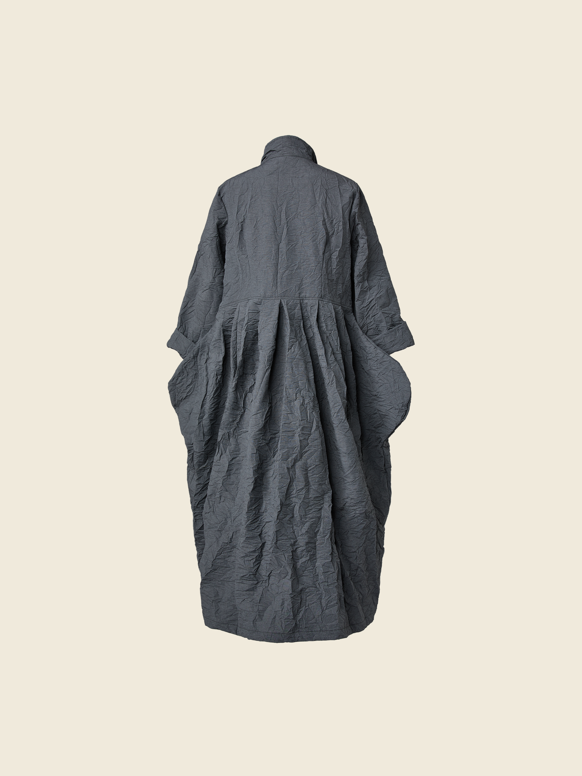 SCULPTURAL CRINKLED ZIP-UP MAXI DRESS