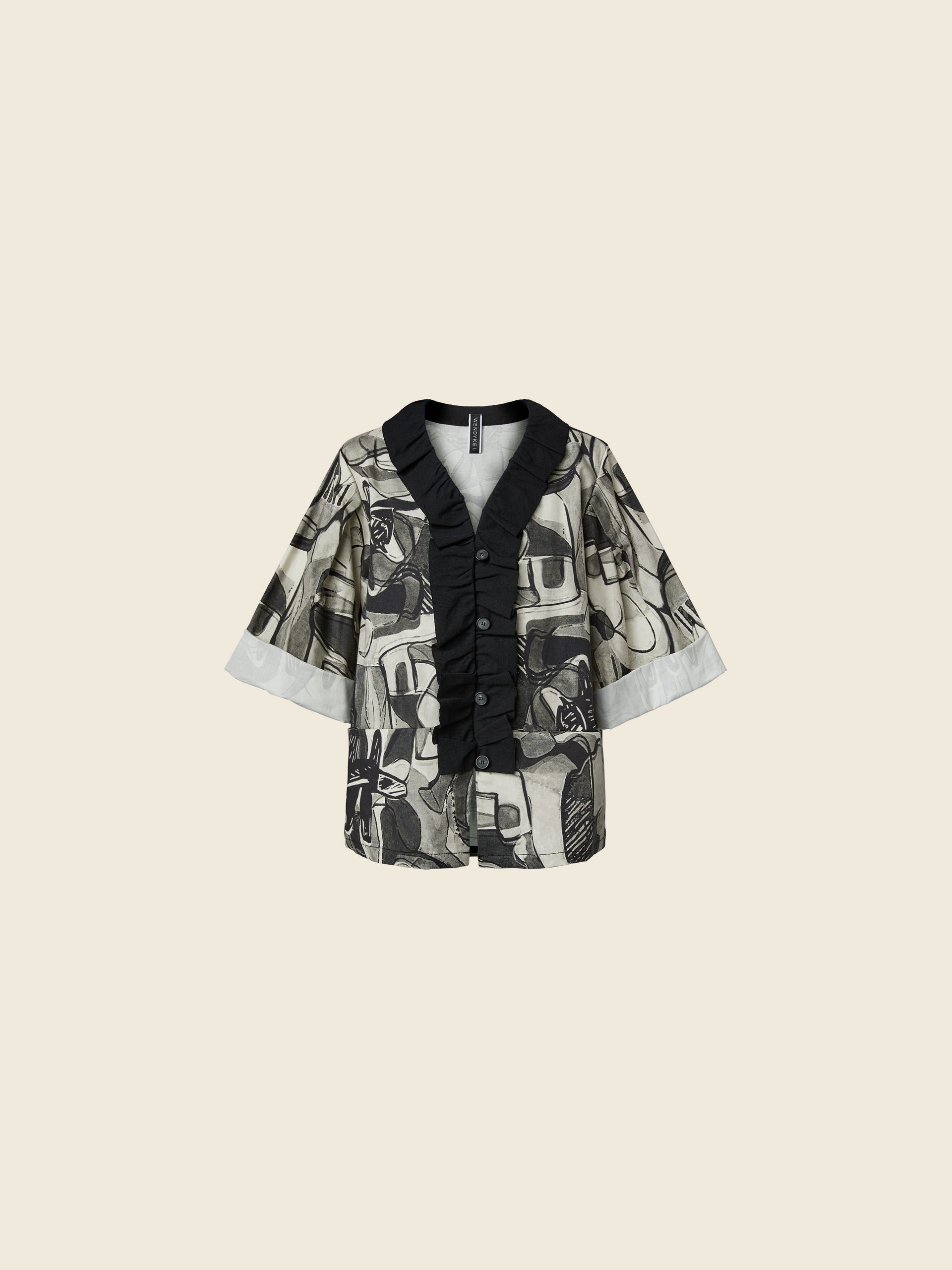 ABSTRACT PRINT JACKET WITH ROUCHE