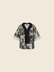 ABSTRACT PRINT JACKET WITH ROUCHE
