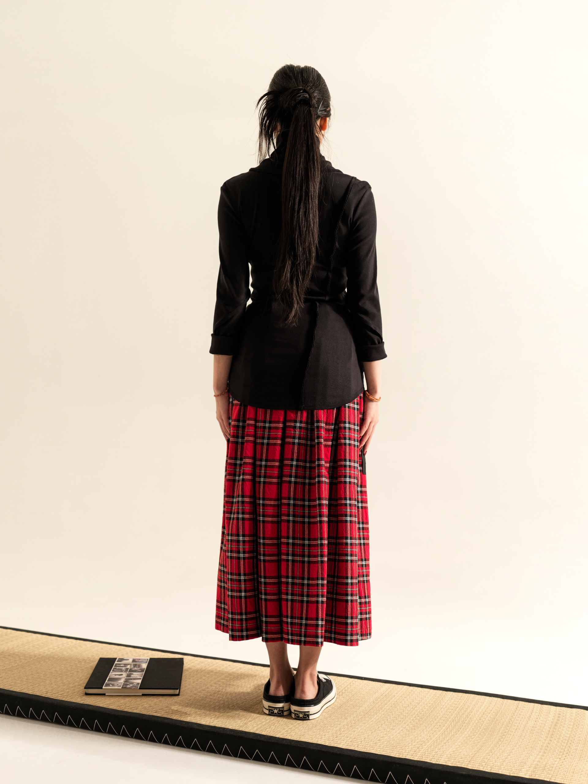 RED SCOTTISH TARTAN SKIRT WITH BIG POCKETS