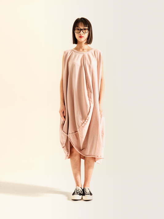 WIDE SLEEVELESS SWEATSHIRT DRESS WITH RAW CUT SEAMS