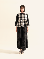 B/W CHECKED BLOUSE WITH SIDE BOWS