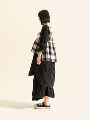 B/W CHECKED BLOUSE WITH SIDE BOWS