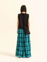 AQUA GREEN CHECKED LONG SKIRT