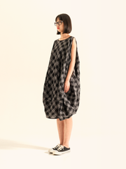 GRAY CHECKED BALLOON DRESS