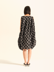 GRAY CHECKED BALLOON DRESS