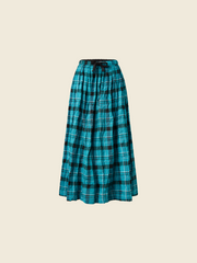 AQUA GREEN CHECKED LONG SKIRT