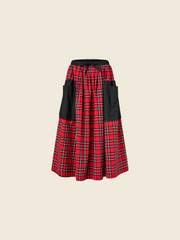 RED SCOTTISH TARTAN SKIRT WITH BIG POCKETS