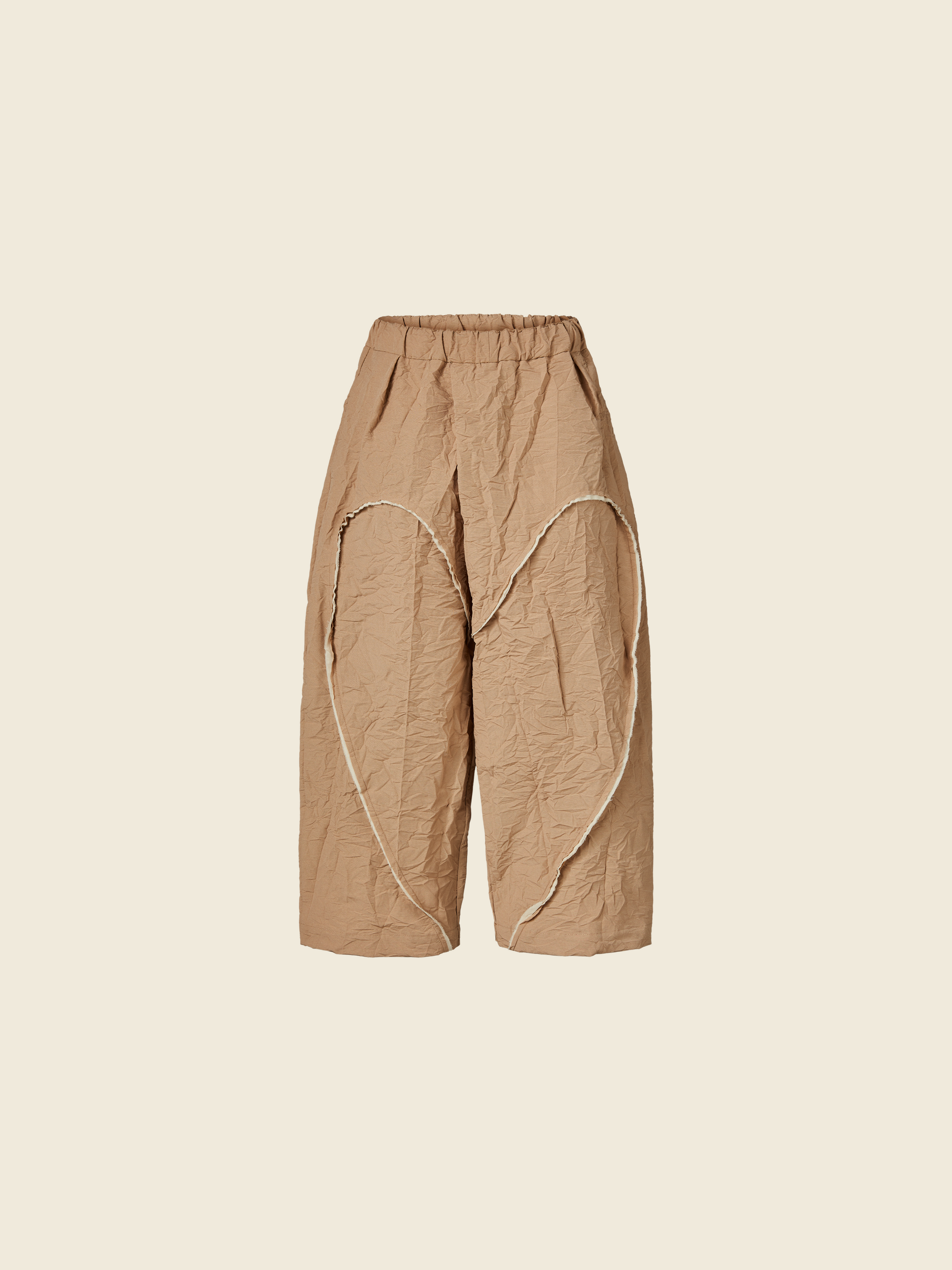 WRINKLED EFFECT TROUSERS WITH HEART STITCHING IN ECRU