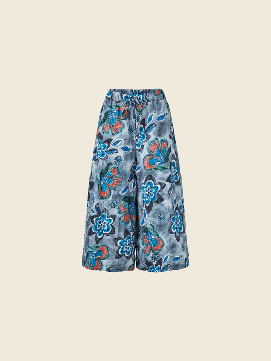 WIDE PANTS WITH BLUE FLOWERS PATTERN