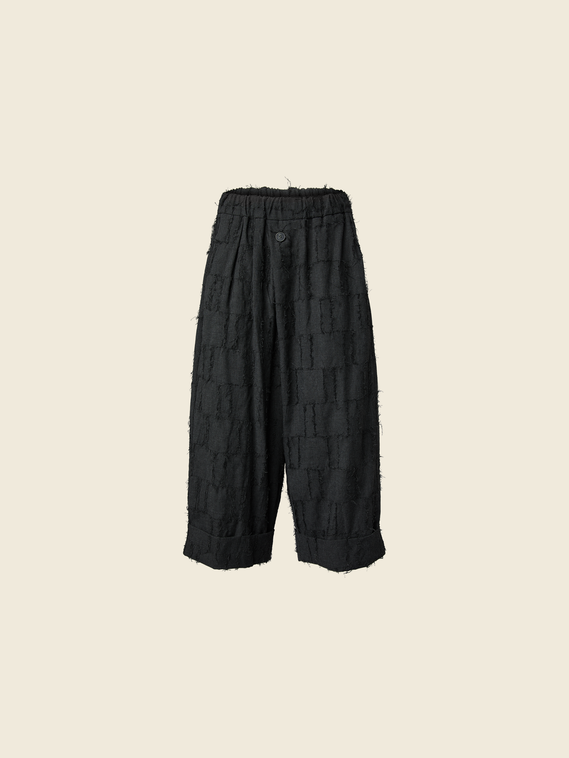 格纹泡泡纱面料长裤