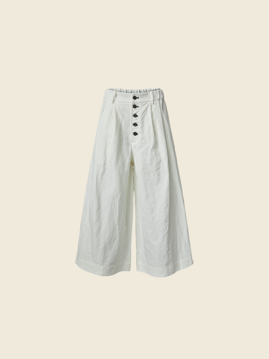 COTTON AND LINEN WIDE-LEG TROUSERS