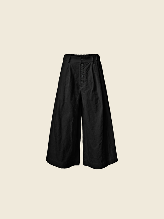 COTTON AND LINEN WIDE-LEG TROUSERS