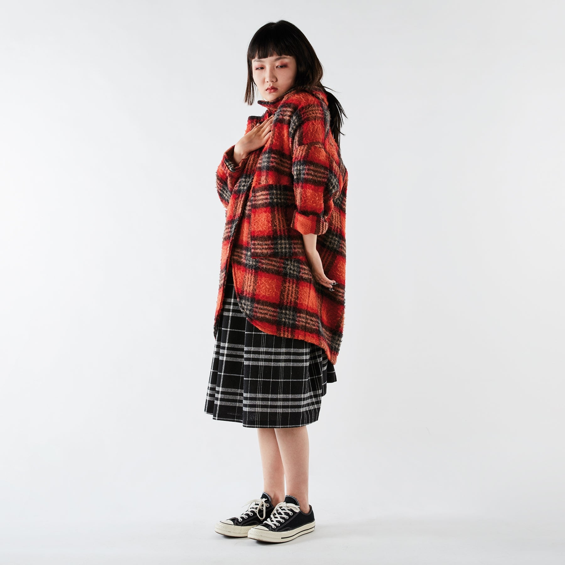 WOOL TARTAN COAT