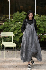 LONG STRIPED DRESS WITH WRINKLED EFFECT