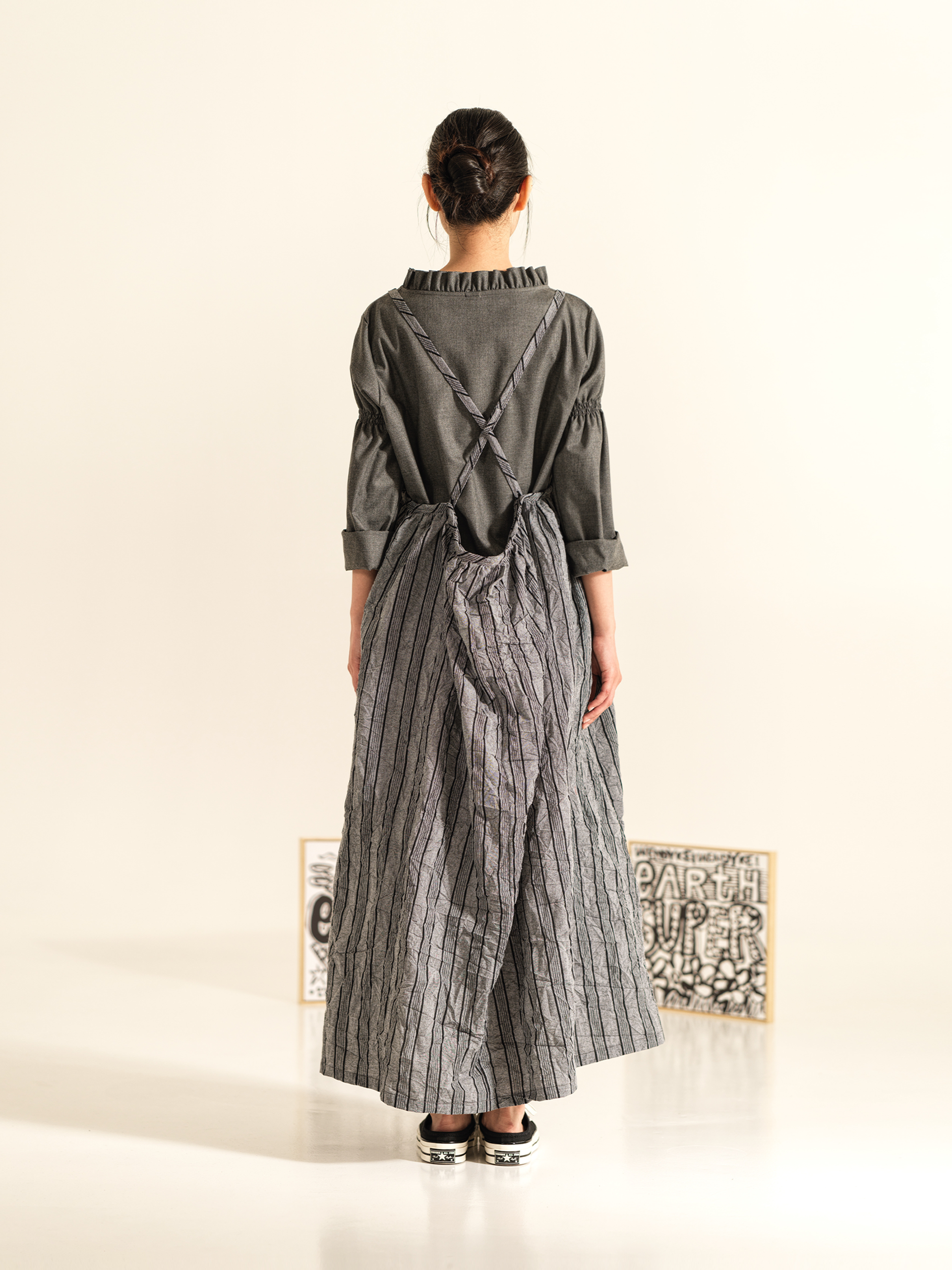 LONG STRIPED DRESS WITH WRINKLED EFFECT