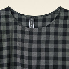 CHECKED DRESS WITH PLEAT