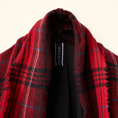 RED CHECKED VIRGIN WOOL CARDIGAN