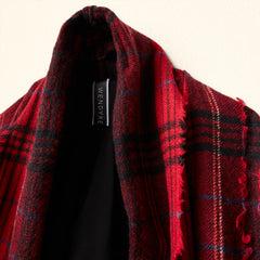 RED CHECKED VIRGIN WOOL CARDIGAN