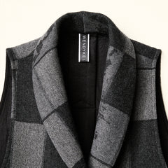 GREY CHECKED WOOL BLEND SLEEVELESS OVERCOAT