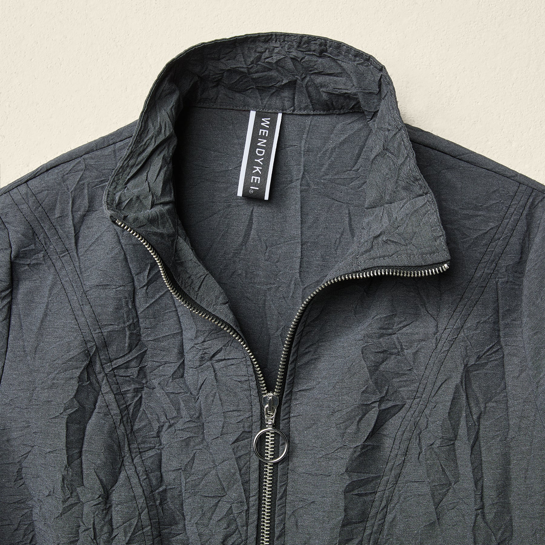 SCULPTURAL CRINKLED ZIP-UP MAXI DRESS