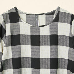 CHECKED DRESS WITH OVAL PLEAT