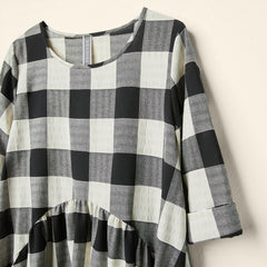 CHECKED DRESS WITH OVAL PLEAT