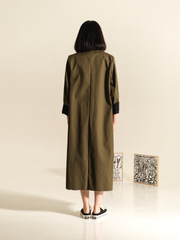 LONG COAT IN COTTON FABRIC WITH REVER COLLAR