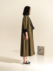 LONG COAT IN COTTON FABRIC WITH REVER COLLAR