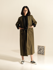 LONG COAT IN COTTON FABRIC WITH REVER COLLAR