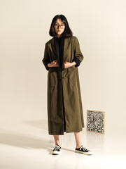 LONG COAT IN COTTON FABRIC WITH REVER COLLAR