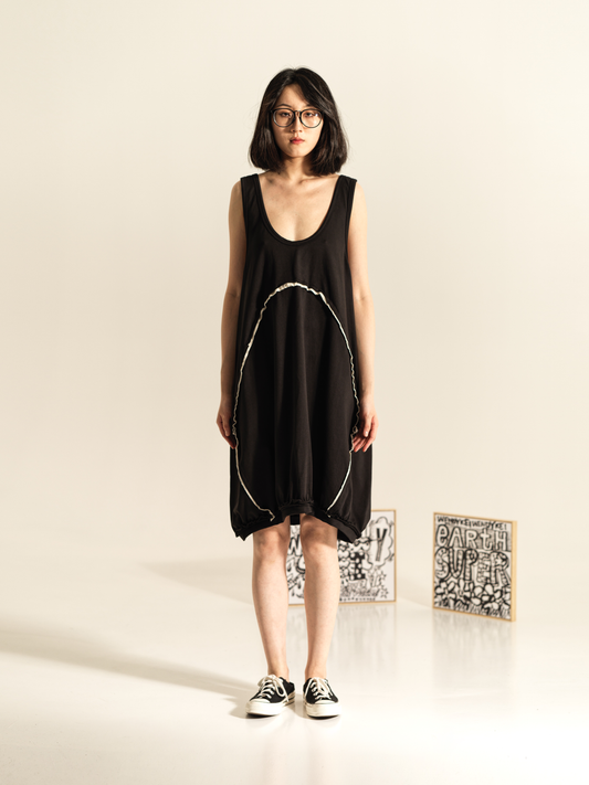 SLEEVELESS SWEATSHIRT DRESS WITH ECRU' TRIM