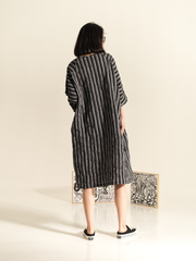 WRINKLED EFFECT STRIPED MIDI DRESS