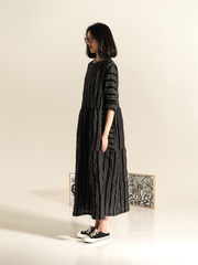 WRINKLED EFFECT STRIPED LONG DRESS