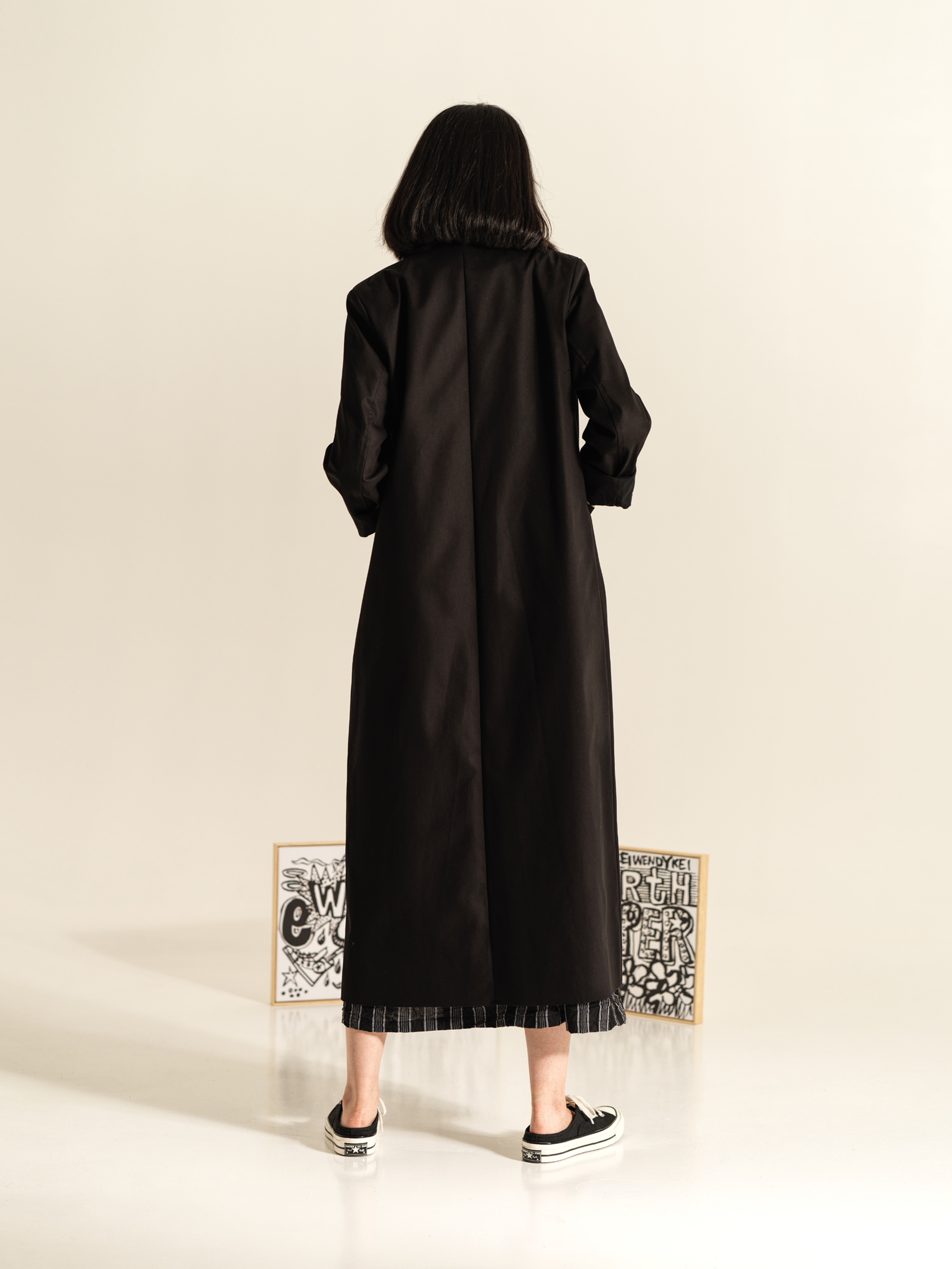 LONG COAT IN COTTON FABRIC WITH REVER COLLAR