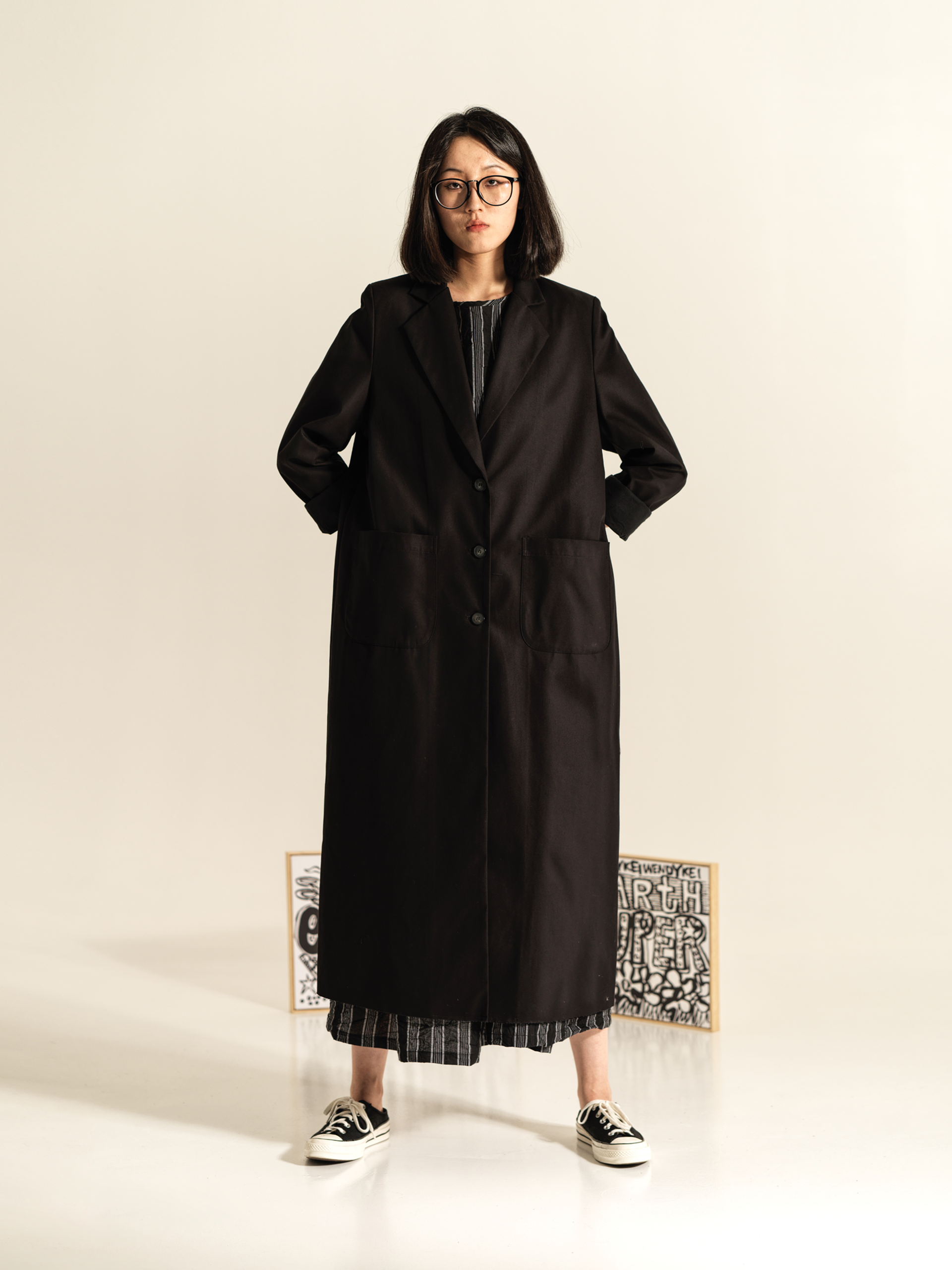 LONG COAT IN COTTON FABRIC WITH REVER COLLAR