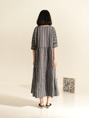 WRINKLED EFFECT STRIPED LONG DRESS