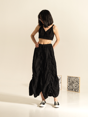 WRINKLED EFFECT SKIRT WITH VERTICAL DRAWSTRINGS