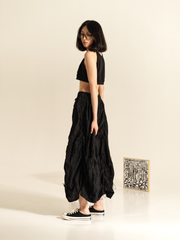 WRINKLED EFFECT SKIRT WITH VERTICAL DRAWSTRINGS